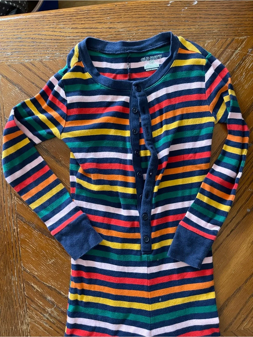 Old Navy Multicolor Stripe Footed One-Piece with Navy Trim
